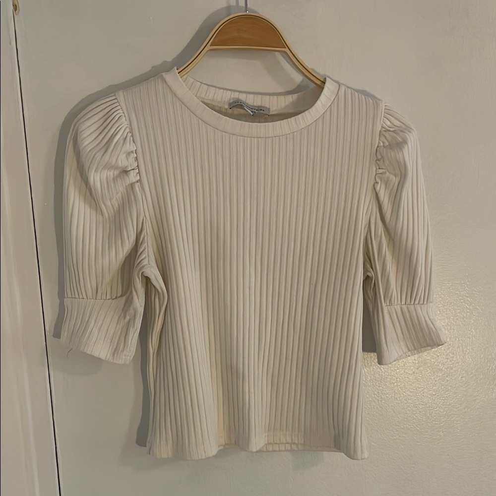 Elegant Cream Ribbed Women's Top